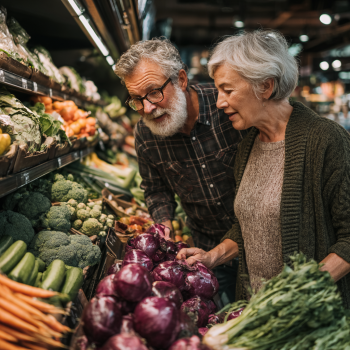 Літня жінка готує здорову їжу