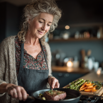 Літня пара готує здорову їжу разом